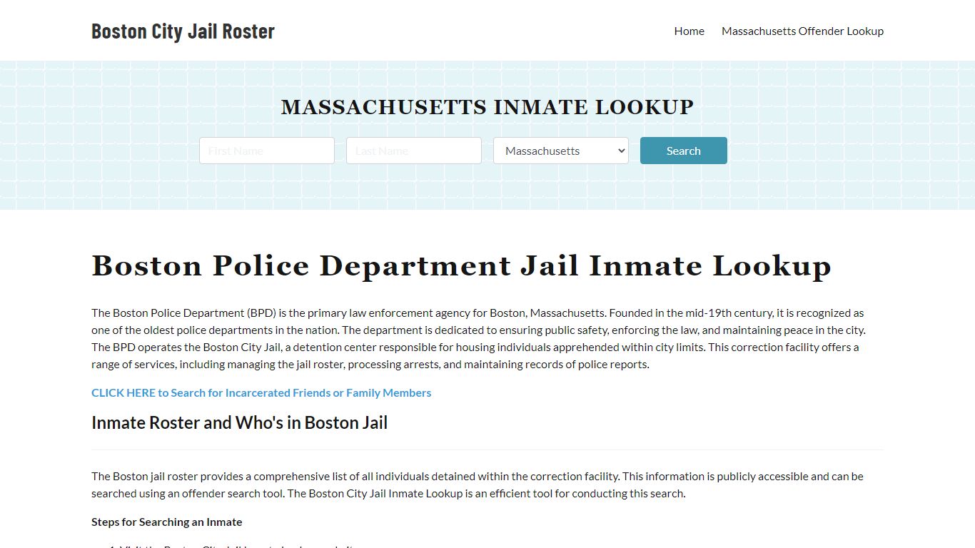 Boston Police Department & City Jail, MA Inmate Roster, Arrests, Mugshots